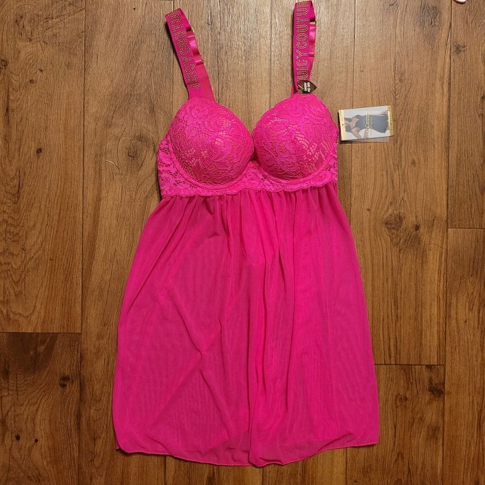 NWT Juicy Couture Pink Lace Babydoll Lingerie Set